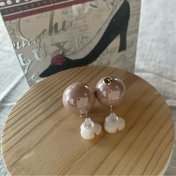 Double Sided Flower Stud Ball Earrings - Picture 5 of 6